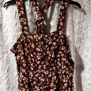 WHO WHAT WEAR Mustard Brown and pink & black floral print top SIZE XXL